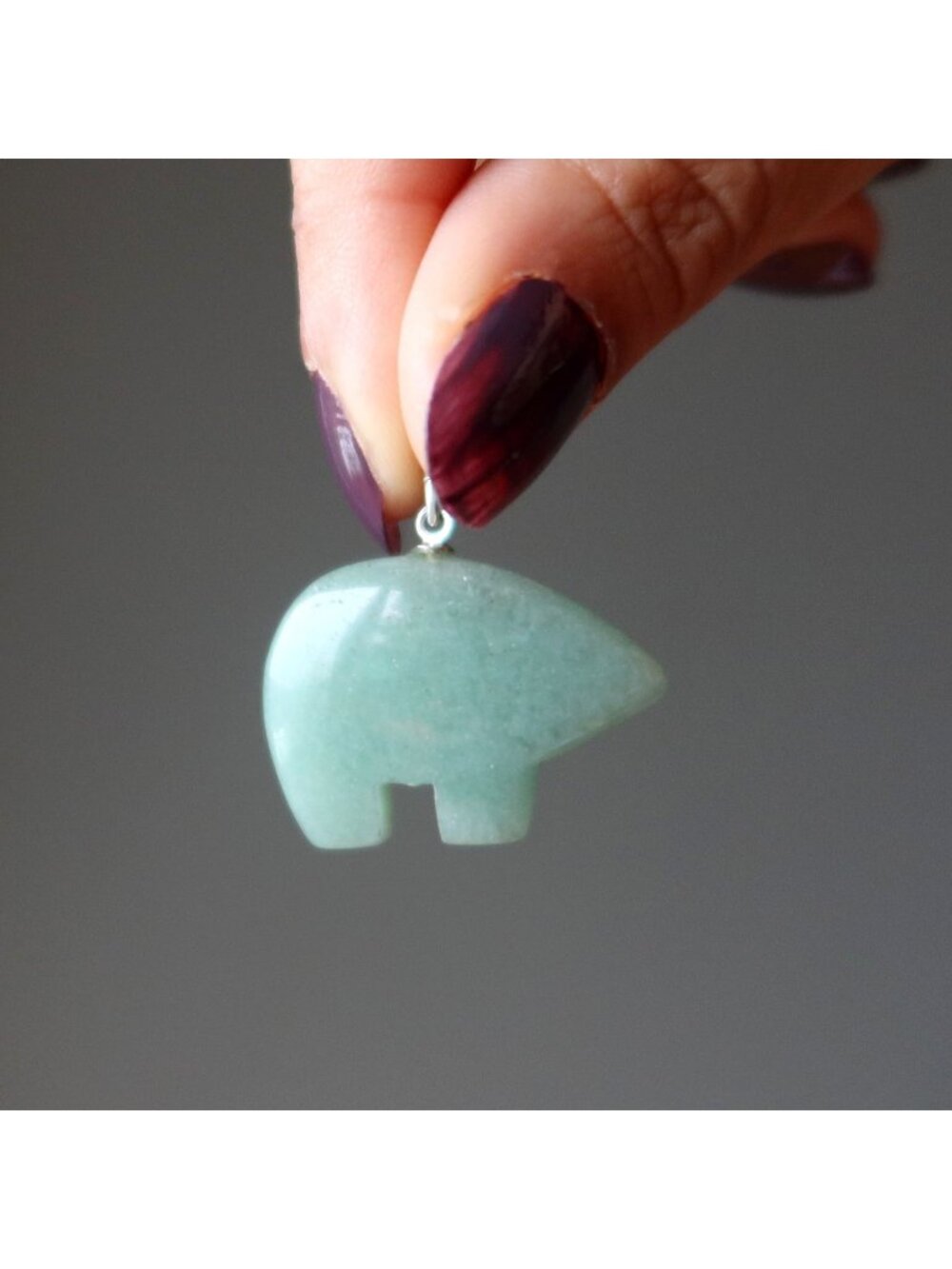 Green Aventurine Pendant Abundant Bear Silver Gemstone Animal Crystal Charm